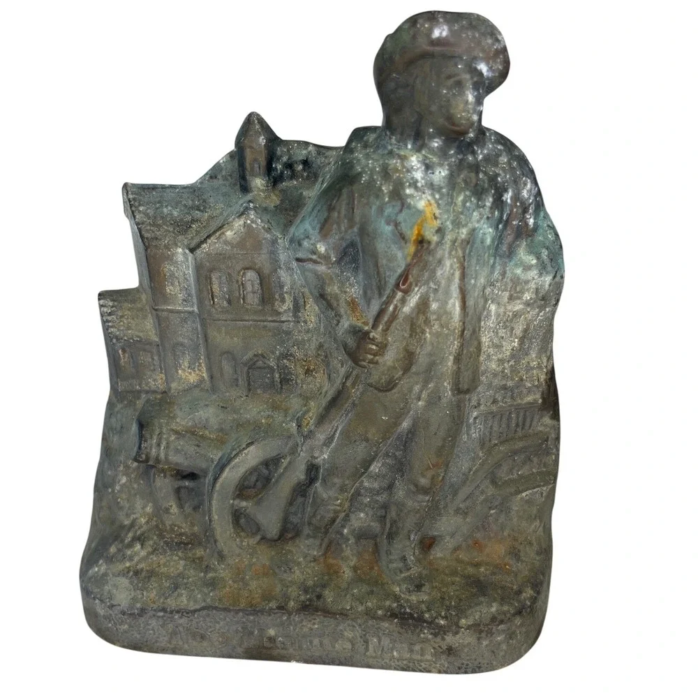 Antique‎ The Minute Man Cast Iron Still Bank Colonial Soldier Cannon Coin Bank